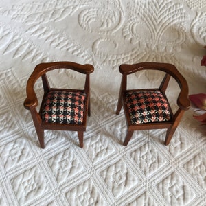Vintage Miniature Corner Chairs for Doll House. Set of Two Corner Chairs with Bottom Cushions. Made for Soldiers With a Sword at His Side.