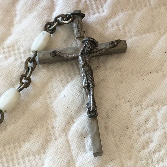 Vintage Silver White Rosary. White Beads Catholic… - image 2