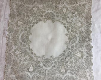 Vintage Exquisite Hand-Embroidered Handkerchief Great for Framing or to Use as a Wedding Hanky. Beautiful and Very Special.