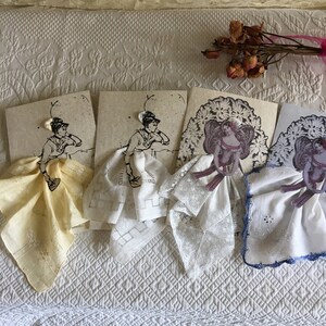 Vintage Taschentuch Grußkarte. Wähle deine Karte und Hankie. Exquisite handgearbeitete Taschentücher. Toll zur Hochzeit oder zu jeder Zeit.