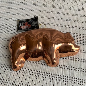 Vintage Copper Brass Pig Mold. Old Dutch Design Animal Mold to Use or Display on Kitchen Wall. Heavy Weight Copper Mold of a Pig.