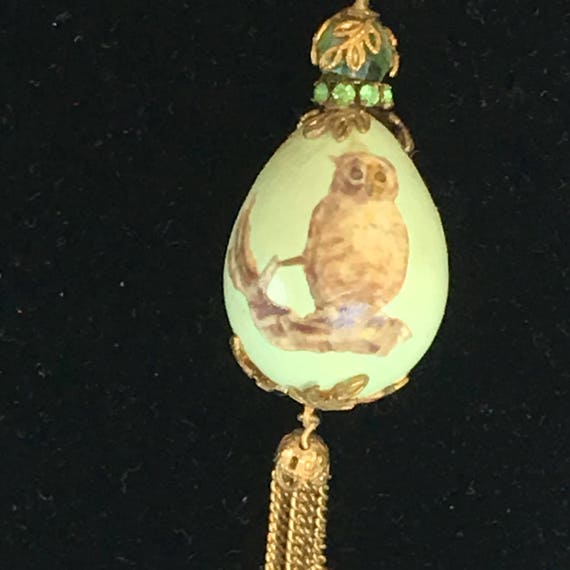 Vintage Egg Pendant Decoupaged With 2 Owls and a … - image 1