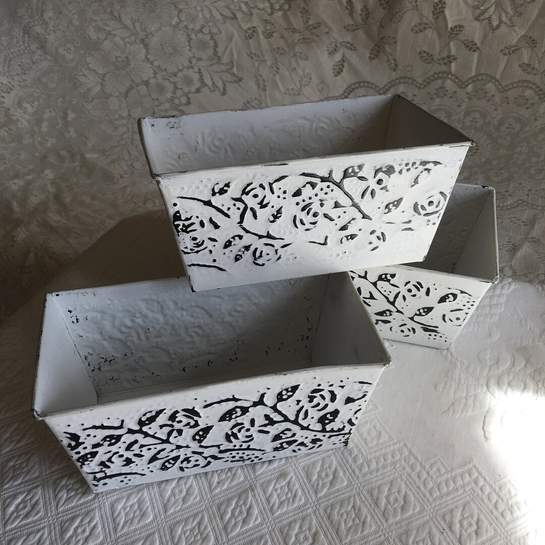Vintage Decorative Metal Containers. Embossed White and Black Etsy