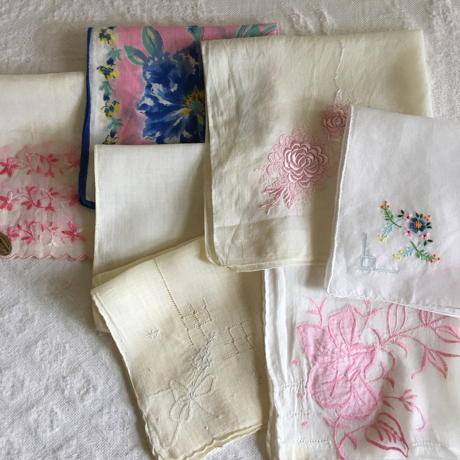 Lotto 2 Fazzoletti Francesi Antichi Per Uomo Bianco Vecchio - Foto 6