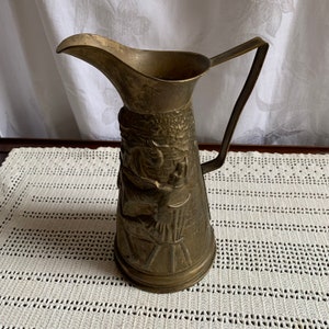 Vintage Peerage Brass Molded Pitcher Made in England. Great for Use as a Pitcher or as a Flower Vase. Great for Costuming.