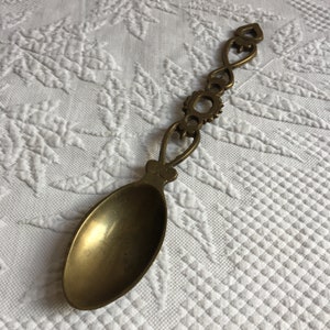 Vintage Brass Decorative Spoon. Openwork Oval, Circle and Heart Shaped Openings. Hang on Wall for Decoration.