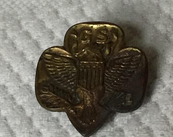Vintage Girl Scouts Pin with GS at Top and Eagle Design. Eagle Holding Arrows and Leaf Spray in Feet.