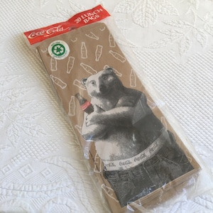 Vintage 1996 Coca Cola 20 Lunch Bags with Polar Bear Holding a Coke, Coca Cola Belt. Made from Recycled Paper. Charming Bags.