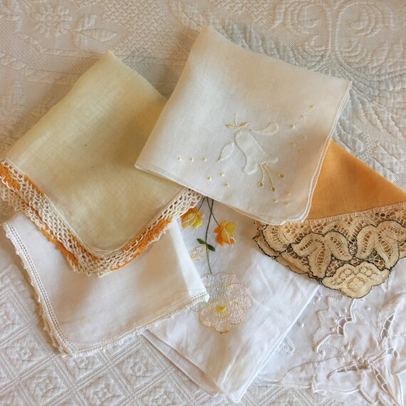 Vintage 6 Handkerchiefs in Yellows and Oranges. Sh