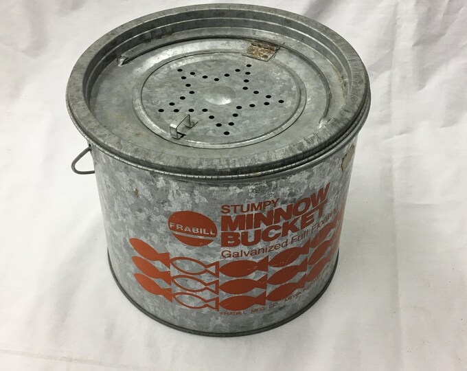 Vintage Stumpy Minnow Bucket Galvanized Full Floating 8 Qt. Frabill Mfg