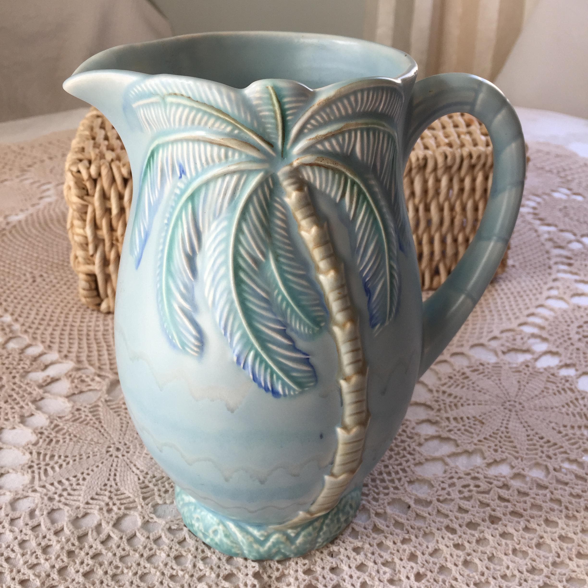 Vintage Beswick England Ceramic Blue Pitcher #1073 With Molded