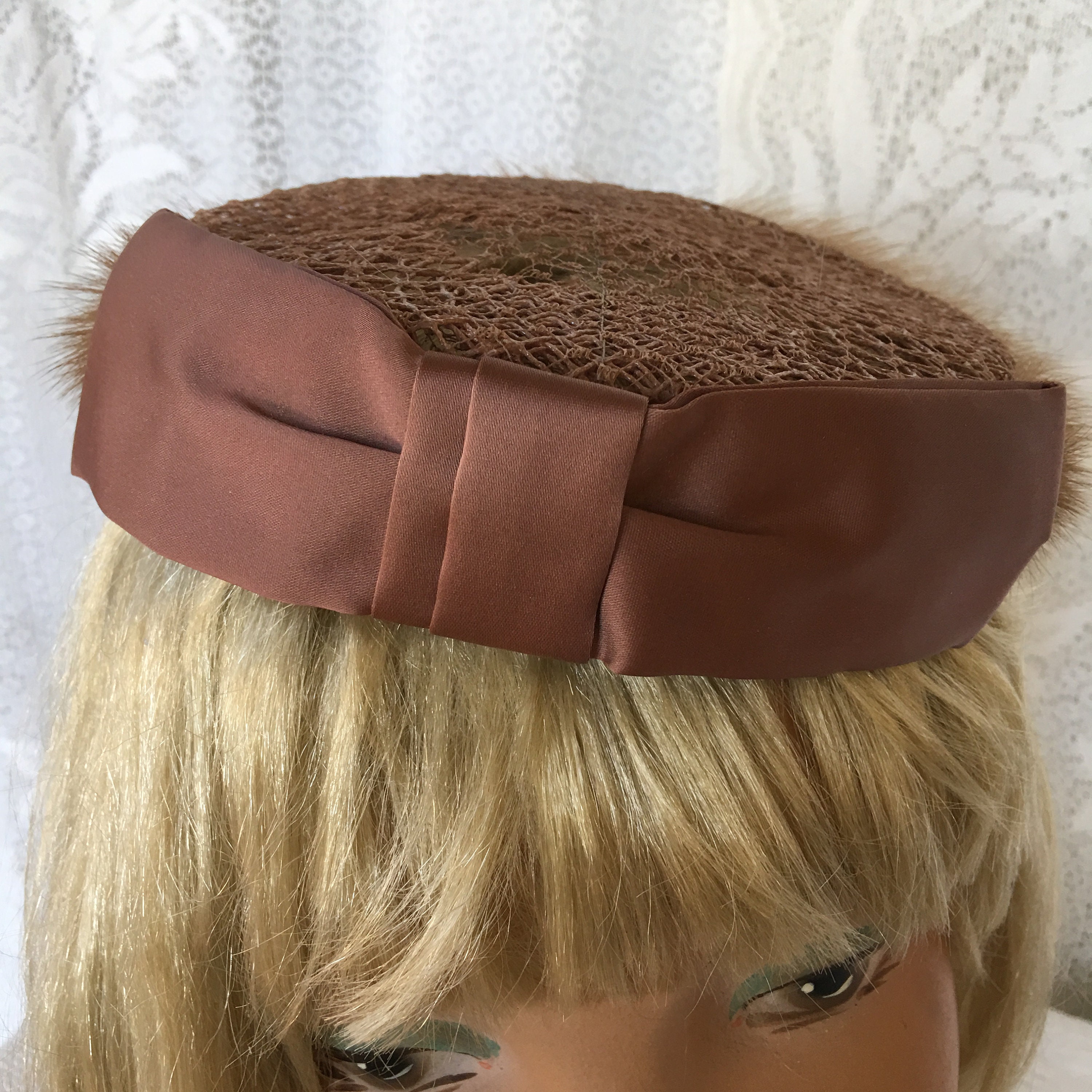 Vintage Pill Box Hat With Mink and Satin Bow With Veil All Etsy