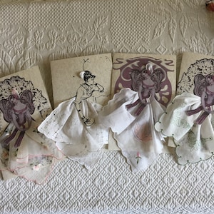 Vintage Taschentuch Grußkarte. Wähle deine Karte und Hankie. Exquisite handgearbeitete Taschentücher. Toll zur Hochzeit oder zu jeder Zeit.