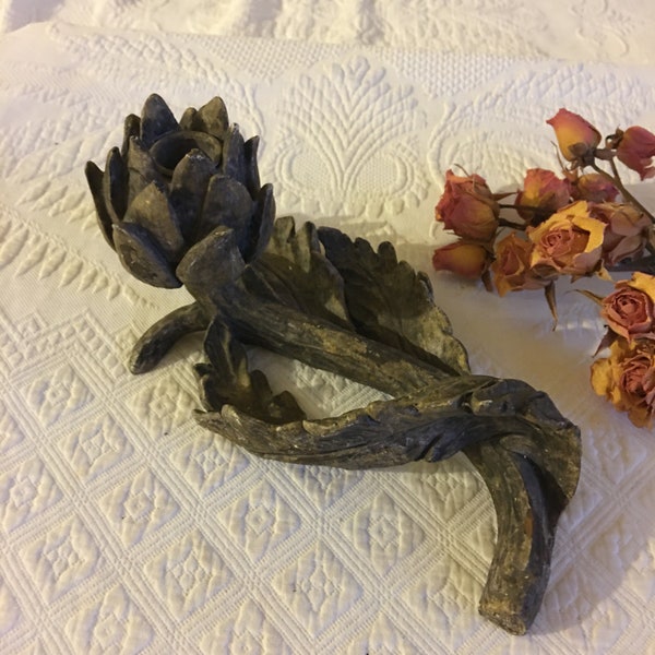 Vintage Rustic Flower Candle Holder. Composite Branch With Leaves and Flower With Candle Holder. Charming, Rustic Piece.