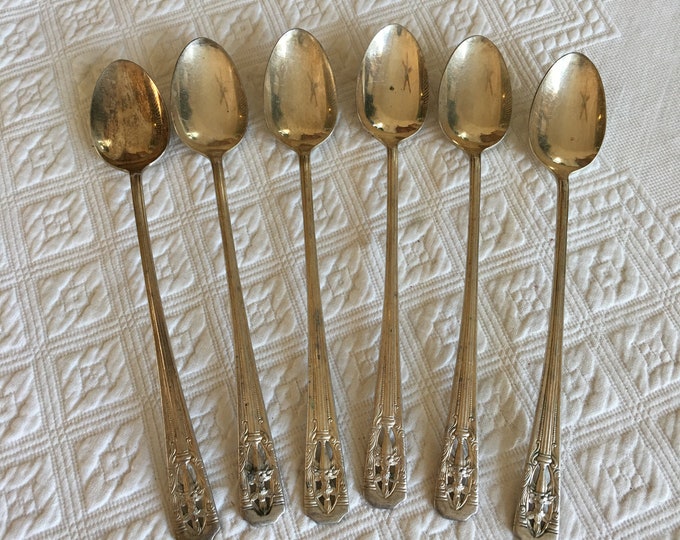 Vintage 6 Iced Tea Spoons. Harmony House Plate AA Marking. Openwork