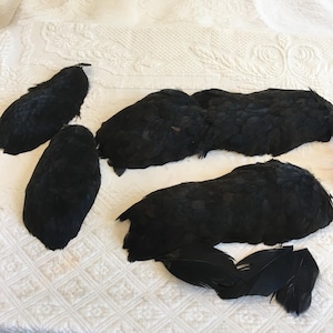 Vintage Black Feather Shoulder Epaulets for Couture. Fabric Silk Backing on Two Smaller Pieces. Plus Larger Pieces. Soft Small Feathers.