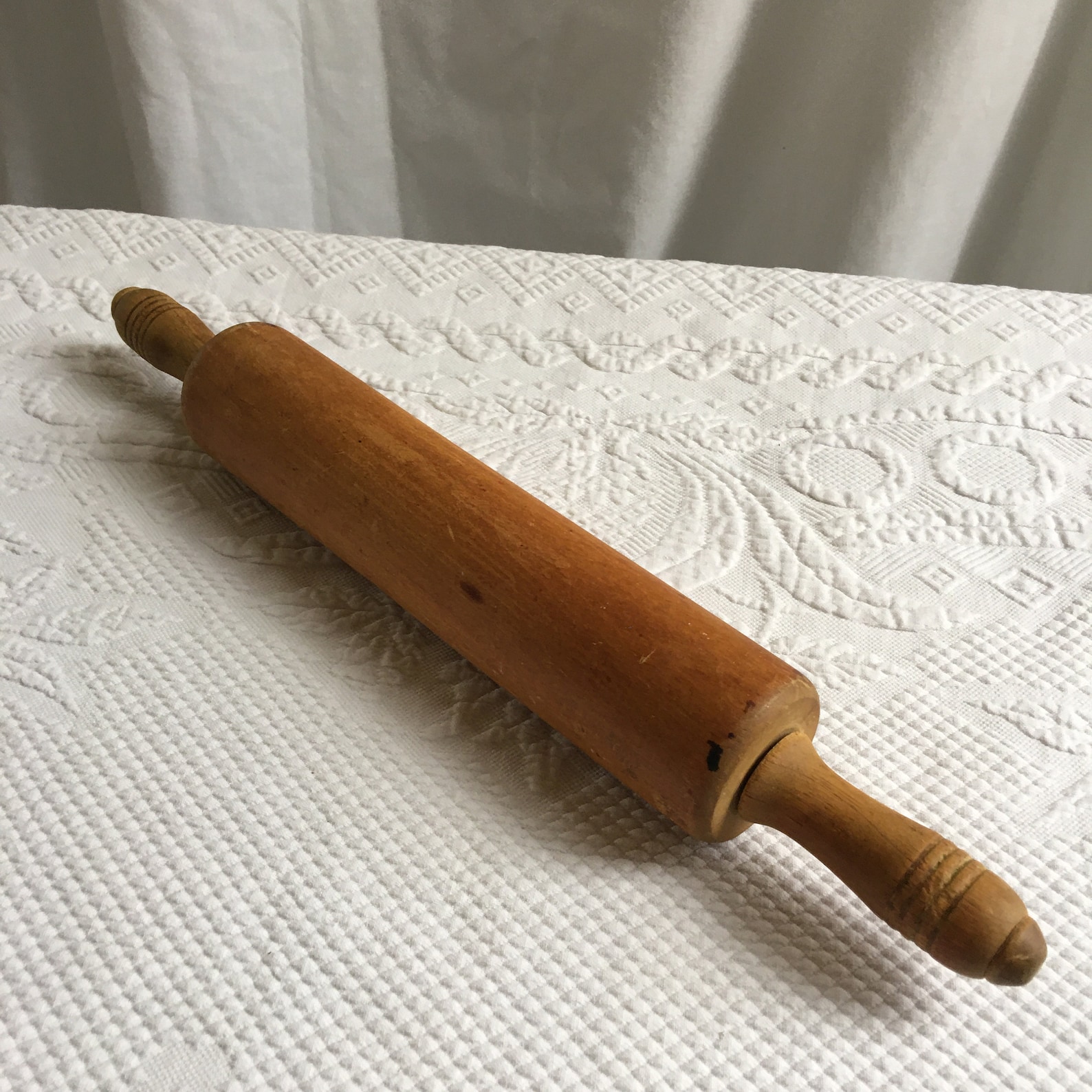 Vintage Wood Rolling Pin With 4 Ridged Lines in Revolving Handles on ...