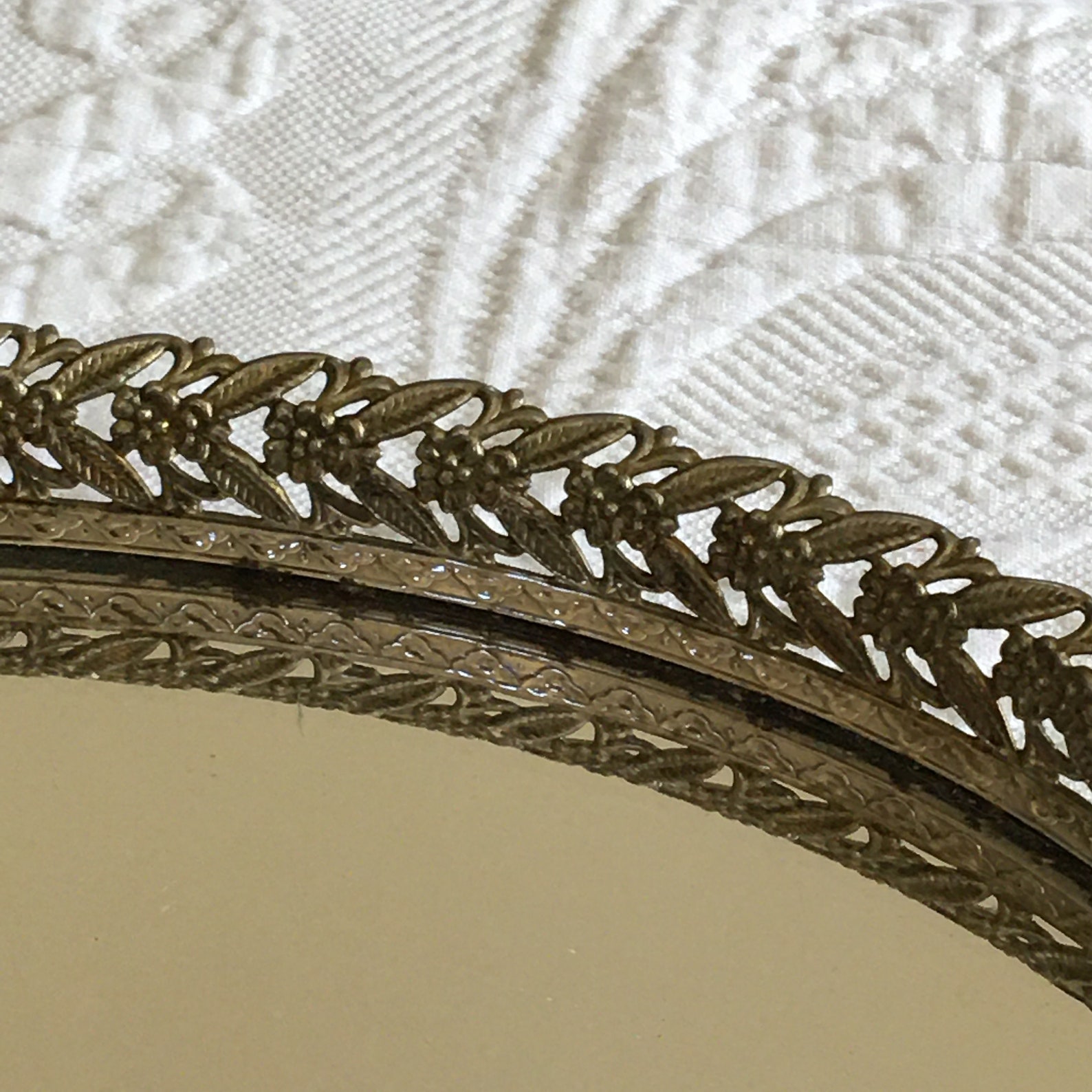 Vintage Gold Oval Mirror Tray With Openwork Flowers and Leaves Etsy