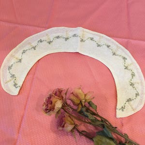 Vintage Peter Pan Style Collar. Designed Sheer Fabric, Ribbon Floral Trim, Stitched Pearls.  Feminine Collar With Facing for Installation.