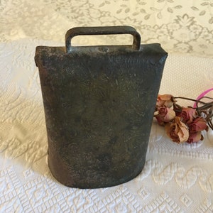 Vintage Cow Bell. Large Brass Floral Embossed Cow or Large Animal Bell. Used and A Charming Display.