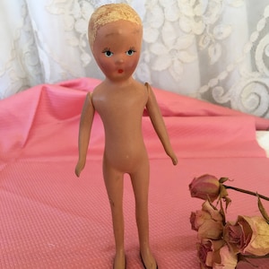 Vintage Bisque Doll. Marked KBH USA on Back. Painted On Black Shoes and Yellow Hair. Ready to Dress.
