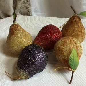 Vintage 1970s Decorative Beaded Fruit By the Piece. Sugared Look Pears in Your Choice of Color. Charming Accent for Kitchen or Centerpiece.