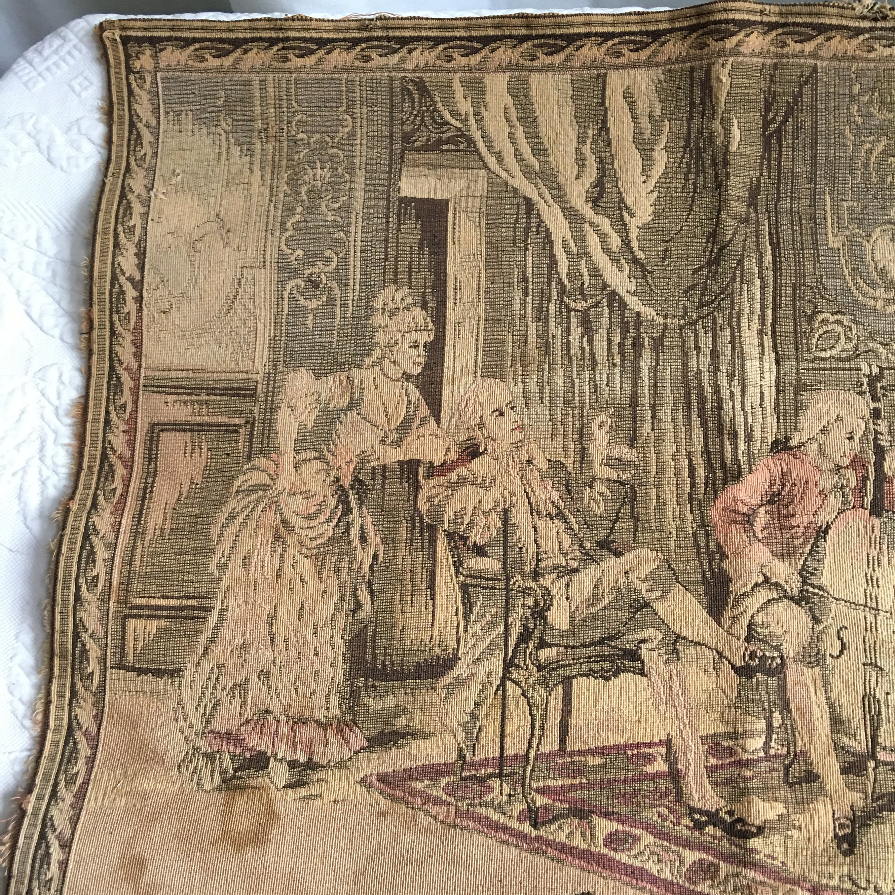 Vintage Musical Tapestry Made in France. Indoor Scene of Two Ladies and 3 Gentlemen Listening to Music of Lute Harpsicord and Base Chello. Etsy Canada