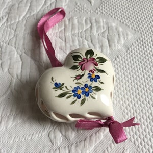 Vintage Ceramic Heart POMANDER for Perfume Fragrance for Clothing in Closet. Spray or Dip Cotton Balls in Perfume & Insert Into Sides. Hang.