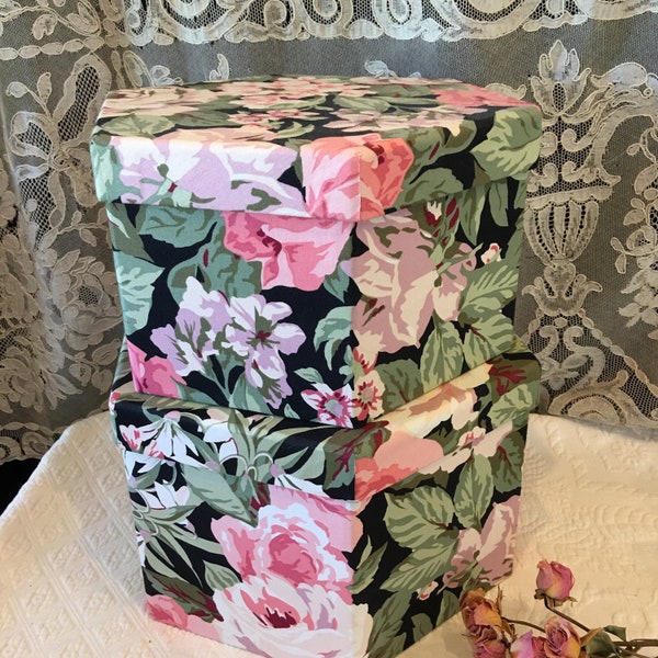 Storage Box Floral Hexagon Set. 2 Graduating Sized Floral Fabric Covered Hexagon Boxes. Store Jewelry, Collectibles and Personal Trinkets.