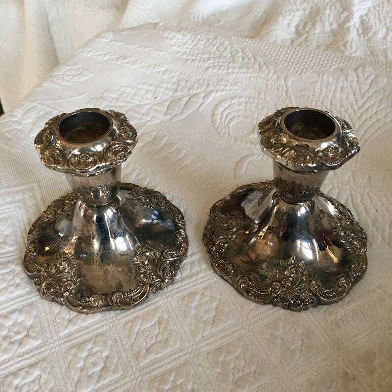 Vintage Silver Plate Candlestick Holders. Fancy Silver Candle Etsy