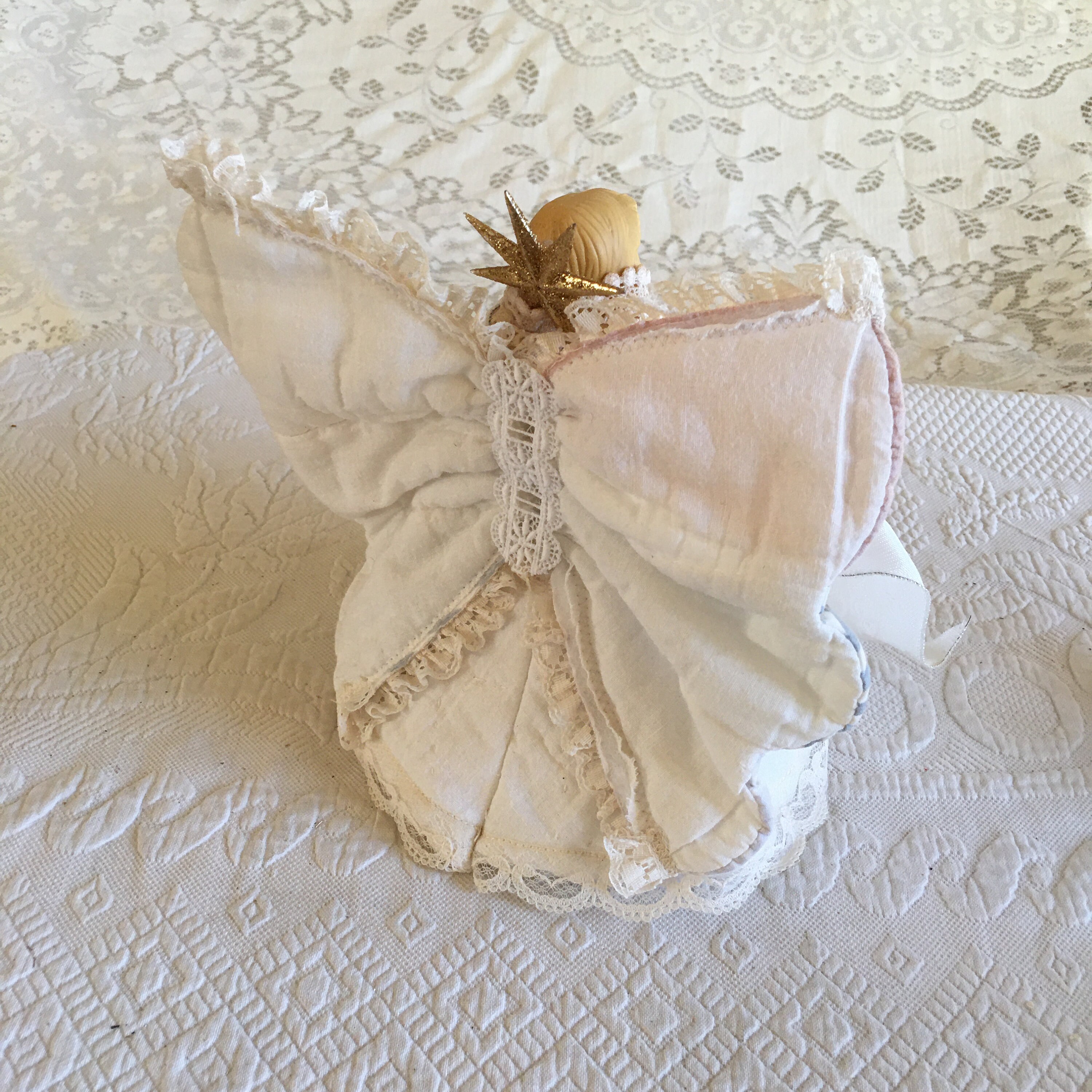 Tree Top Angel. Hand Made Quilted Skirt and Wings With Lace