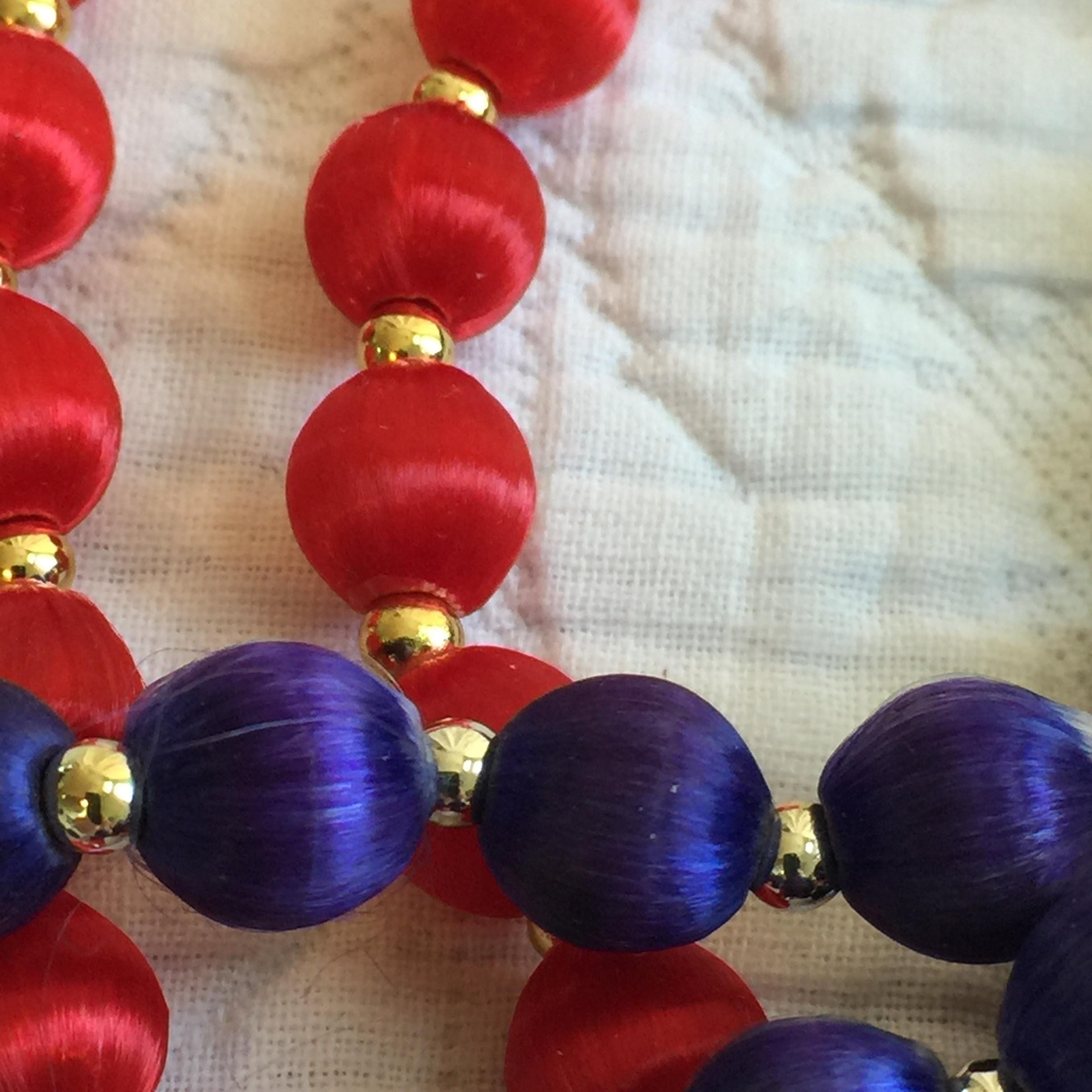 Vintage 1940s Silk Thread Covered Beads. Choose Black, Blue, Pink or ...
