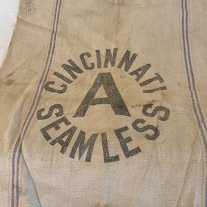 Vintage Authentic Stamped Bemis, Cincinnati or Royal River, Extra Heavy Seamless Feed or Seed Sack from Farm Supplies. Primitive Grain Sack.