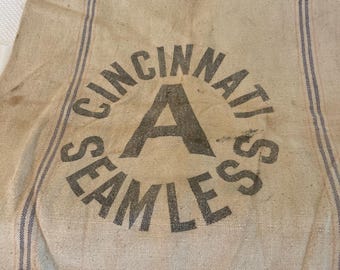 Vintage Authentic Stamped Bemis, Cincinnati or Royal River, Extra Heavy Seamless Feed or Seed Sack from Farm Supplies. Primitive Grain Sack.