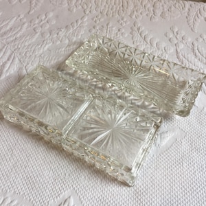 Vintage Glass Dresser Box. Textured Glass Rectangular Dresser Box. Beautiful Crystal Trinket Container Jewelry Box.