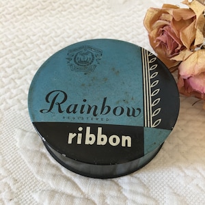 Vintage Rainbow Registered Ribbon and Tin for Typewriter. Columbia Ribbon and Carbon Mfg. Co., Inc.Glen Cove, NY. Typewriter Ribbon and Tin.