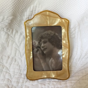Vintage Gold Antique Picture Frame. Marbleized Celluloid and Glass Frame with Gold Velvet Backing. Insert Pictures or Use Vintage Picture.