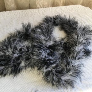 Vintage 74&quot; Black and White Fluffy Feather Boa. Soft Short Feathers, Could be Tied Around the Neck as a Scarf. Charming for Costuming.