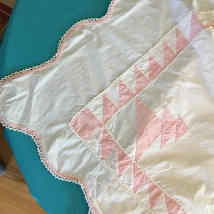 Vintage Summer Spread. Unlined Quilt, Scalloped Edge With Candle Wicking and Lace.
