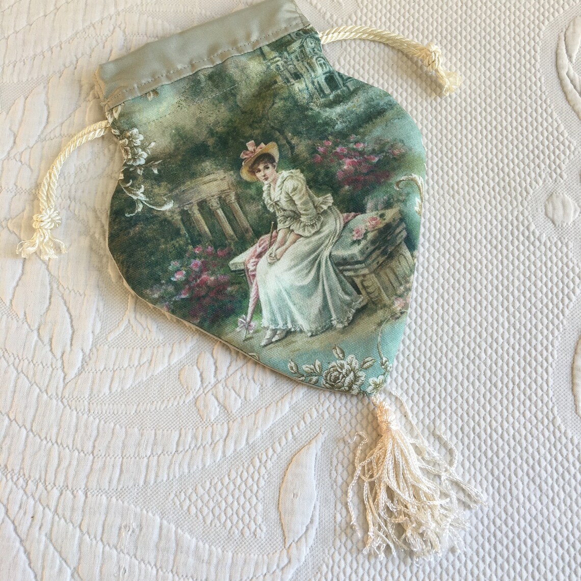 Handmade Cotton and Silk Reticule With Artist Designed Fabric, Green ...