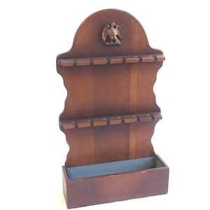 Vintage Eagle Decor Wooden Spoon Rack Display Board with Bottom Trough Style Metal Lined Planter or Box Holder. Spoons Not Included.