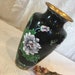 Antique 1920 Brass Chinese Cloisonné Large Vase. Peonies, Leaves and Buds. Under Neck Lip Border Design. 