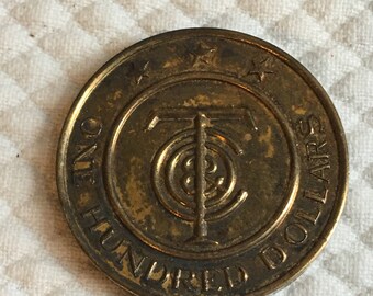 Vintage Tiffany Money One Hundred Dollar Gold Plated Coin S07996