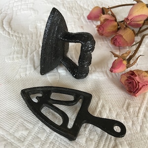 Vintage Cast Iron Hot Plate and Iron in Miniature. The Mini Iron Hot Plate Trivet. Use Together or Separately.
