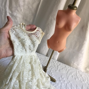 Vintage Doll Mannequin with Lace Wedding Dress in Miniature Size. Great for Display. Plastic Doll Torso Mannequin and Long White Dress.