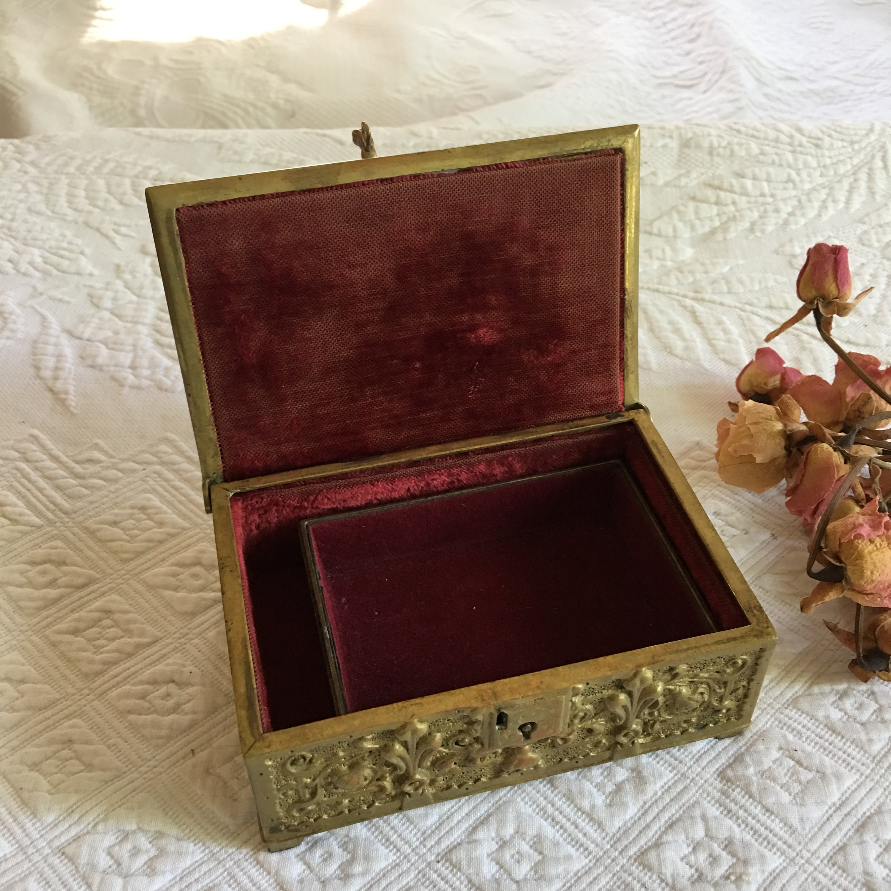 Britton 5 3/4 Wide Square Antiqued Gold Jewelry Box