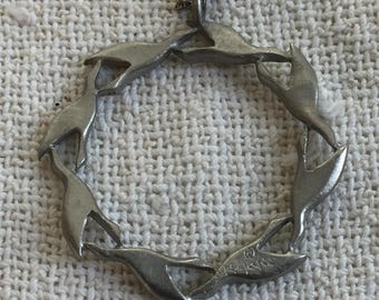 Vintage Pewter Circle of 8 Canada Geese, Artist Signed, on a 25" Sterling Twist Link Chain.