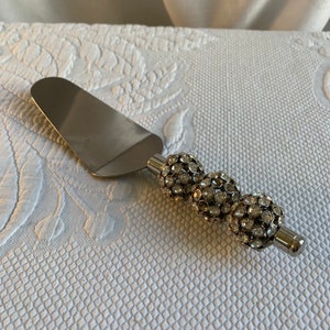 Vintage Stainless Steel Cake Server with Rhinestone Balls Handle. Great for a Wedding Cake Server.