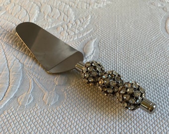 Vintage Stainless Steel Cake Server with Rhinestone Balls Handle. Great for a Wedding Cake Server.