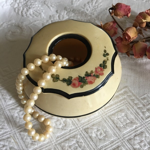 Vintage Dubarry Pyralin Dresser Container. Hair Saver, Powder Box or Pink Velvet Lined Box w/ Round Embossed Soap. Choose Your Piece or All.